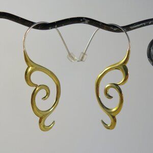 Māori Hook earrings in Yellow Brass~ Sterling silver ear wires, boho jewelry